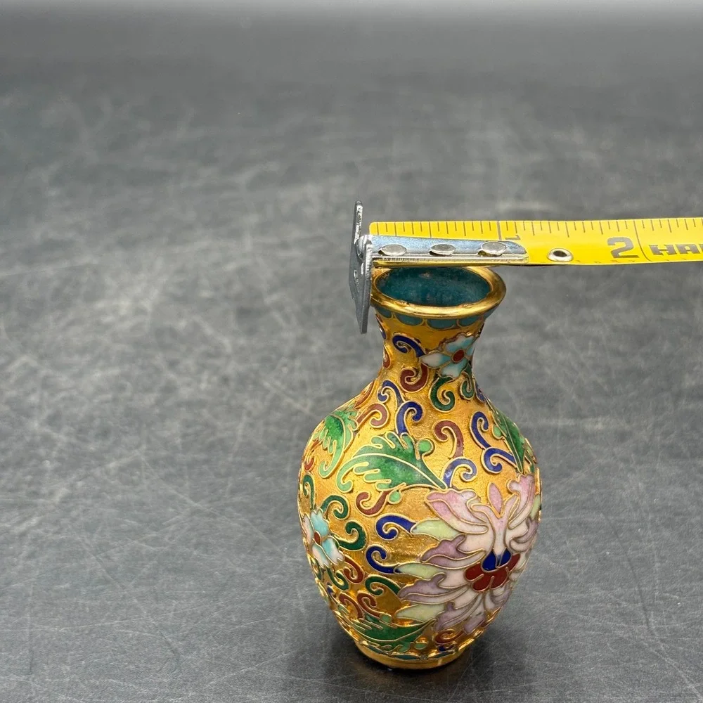 Vintage Miniature Cloisonne Enamel Vase and Egg Set Gold Floral Decor